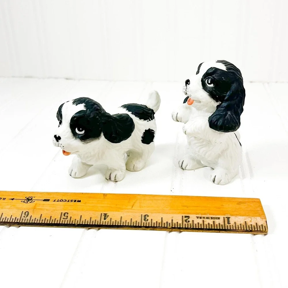 Vintage Black and White Puppy Figurine Set of 2